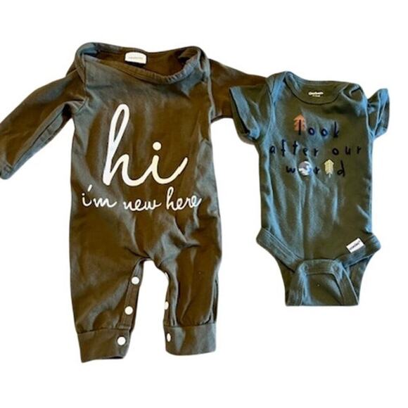 Newborn 2-Piece Bundle — Olive Green Graphics (Gerber + Boutique Romper) - Picture 1 of 4